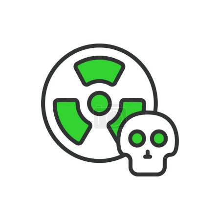 Cráneo radiactivo, en diseño de línea, verde. Radioactivo, Cráneo, Peligro, Tóxico, Advertencia, Peligro, Veneno, Contaminación en el vector de fondo blanco Cráneo radiactivo icono de carrera editable