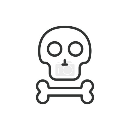 Cráneo y hueso, en línea. Skull, Bone, Skeleton, Death, Crossbones, Danger, Pirate on white background vector (en inglés). Cráneo y hueso ícono de golpe editable