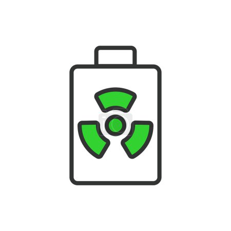 Illustration for Atomic battery, in line design, green. Atomic, Battery, Nuclear, Energy, Power, Radioactive, Electricity on white background vector Atomic battery editable stroke icon - Royalty Free Image