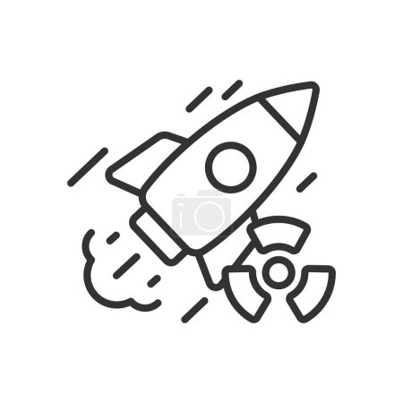 Nuclear missile, in line design. Missile, Nuclear, Warhead, Weapon, Rocket, Explosion, Destruction on white background vector Nuclear missile editable stroke icon