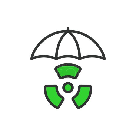 Paraguas nuclear, diseño en línea, verde. Nuclear, Paraguas, Protección, Escudo, Seguridad, Defensa, Seguridad en el vector de fondo blanco Nuclear editable stroke icon
