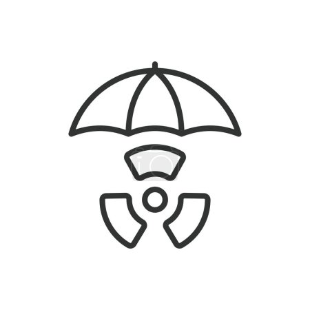 Paraguas nuclear, en diseño de línea. Nuclear, Paraguas, Protección, Escudo, Seguridad, Defensa, Seguridad en el vector de fondo blanco Nuclear editable stroke icon