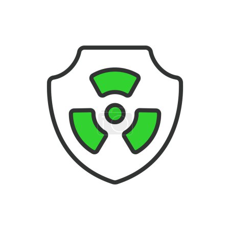Escudo nuclear, diseño en línea, verde. Nuclear, Escudo, Protección, Defensa, Seguridad, Radiación, Atómica sobre fondo blanco vector Nuclear editable stroke icon