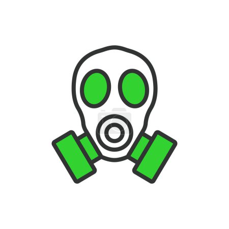 Gas mask, in line design, green. Gas, Mask, Protection, Safety, Respirator, Chemical, Hazard on white background vector Gas mask editable stroke icon