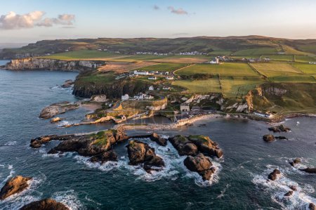 Photo for Aerial view of Ballintoy Harbour near Giants Causeway, County. Antrim, Northern Ireland, UK. - Royalty Free Image