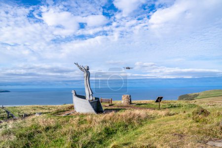 Photo for GORTMORE, NORTHERN IRELAND, UK - SEPTEMBER 18 2022 : Manannan Mac Lir Statue by John Darre Sutton - He is a warrior and king in Irish mythology who is associated with the sea and often interpreted as - Royalty Free Image