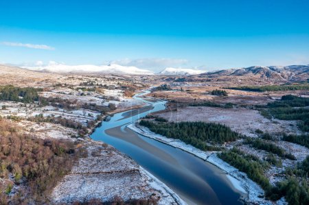 Photo for Aerial view of snow covered Gweebarra River between Doochary and Lettermacaward in Donegal - Ireland. - Royalty Free Image