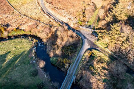 Photo for Aerial view of the Burtonport Railway Walk Trailhead at FIddlers Bridge by Falcarragh in County Donegal, Republic of Ireland. - Royalty Free Image