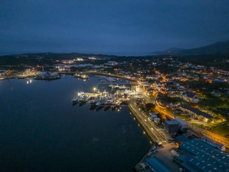 Photo for Aerial night view of Killybegs, the most important fishing harbour town in Ireland, County Donegal, - Royalty Free Image