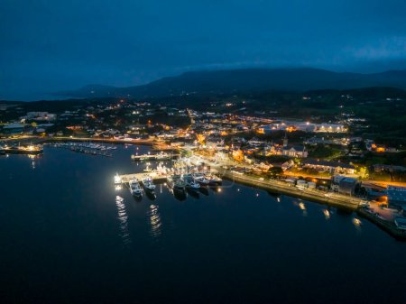 Photo for Aerial night view of Killybegs, the most important fishing harbour town in Ireland, County Donegal, - Royalty Free Image