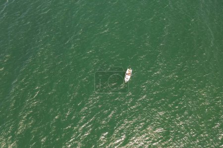 Photo for Aerial photo of small fishing boat in the Atlantic ocean. - Royalty Free Image