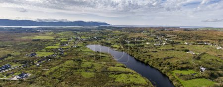 Aerial view of Lough fad in the morning fog, County Donegal, Republic of Ireland.
