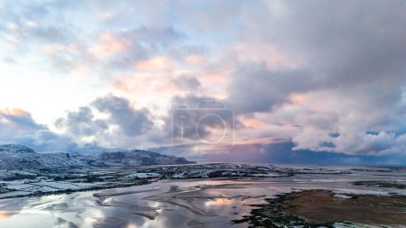 Aerial view of a snow covered Ardara in County Donegal - Ireland.