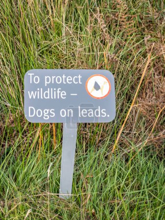 Téléchargez les photos : S'il vous plaît garder votre chien sur une information de plomb pour protéger la faune. - en image libre de droit