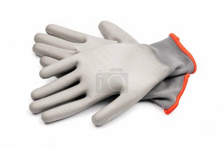 Photo for Grey textile work gloves with rubber isolated on whit - Royalty Free Image