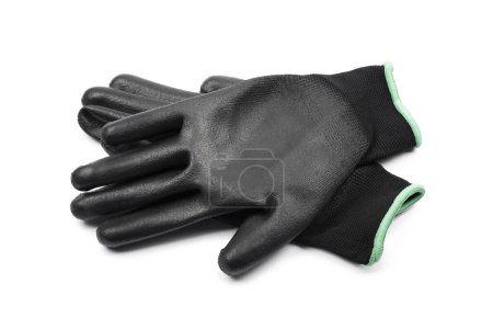 Photo for Black textile work gloves with rubber isolated on white - Royalty Free Image