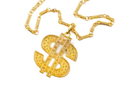 Photo for Gold dollar necklace on white background - Royalty Free Image