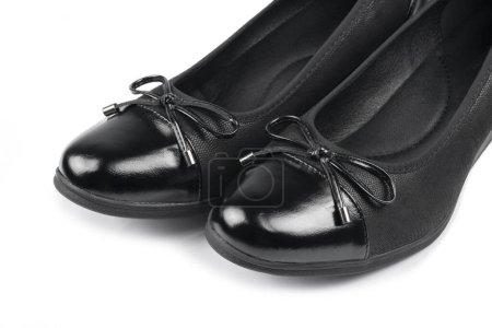 Photo for Pair of elegant black women shoes on white - Royalty Free Image