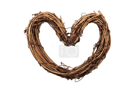 Photo for Wreath of vines in the shape of a heart on white background. Top view - Royalty Free Image