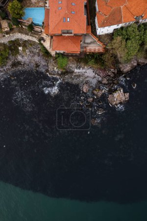 Aerial view to a houses on cliff near to the sea in Sozopol, Bulgaria