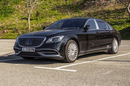 Photo for Black Mercedes-Maybach S-Class limousine on parking lot in Nessebar, Bulgaria - Royalty Free Image
