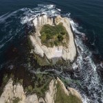 Aerial view of bird island on the Black Sea coast in Arapya, Burgas Region, Bulgaria