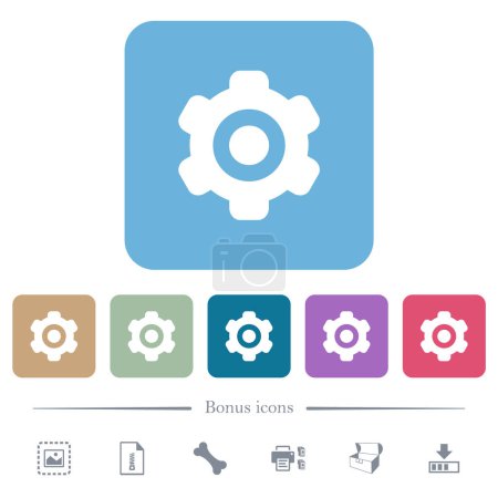 Illustration for Single cogwheel solid white flat icons on color rounded square backgrounds. 6 bonus icons included - Royalty Free Image