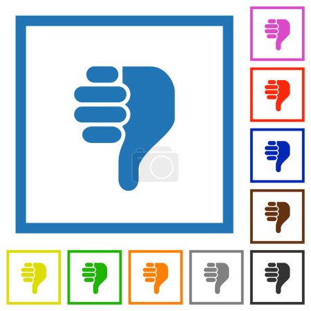 Illustration for Right handed thumbs down solid flat color icons in square frames on white background - Royalty Free Image