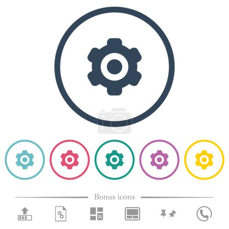 Illustration for Single cogwheel solid flat color icons in round outlines. 6 bonus icons included. - Royalty Free Image