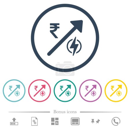 Ilustración de Aumento de la energía eléctrica Rupia india precios iconos de color plano en contornos redondos. 6 iconos de bonificación incluidos. - Imagen libre de derechos