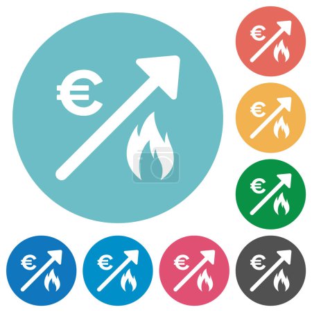 Illustration for Rising gas energy european Euro prices flat white icons on round color backgrounds - Royalty Free Image