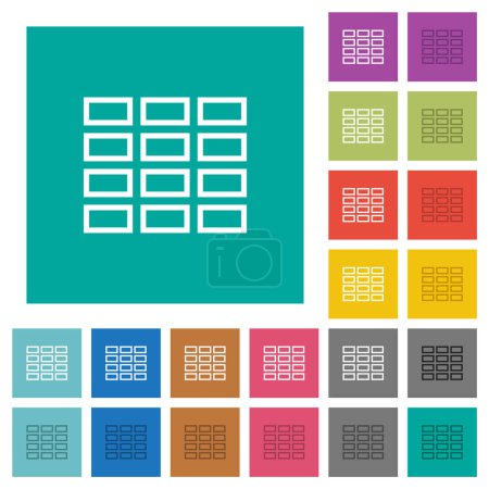Illustration for Spreadsheet table outline multi colored flat icons on plain square backgrounds. Included white and darker icon variations for hover or active effects. - Royalty Free Image