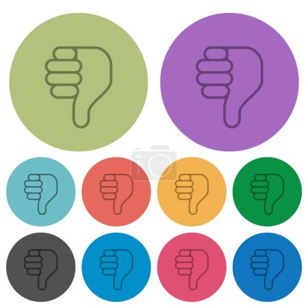 Illustration for Right handed thumbs down outline darker flat icons on color round background - Royalty Free Image