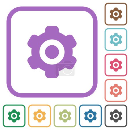 Illustration for Single cogwheel solid simple icons in color rounded square frames on white background - Royalty Free Image