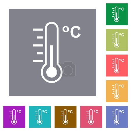 Illustration for Celsius thermometer medium temperature flat icons on simple color square backgrounds - Royalty Free Image