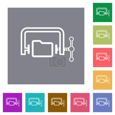 Ilustración de Carpeta de compresión contorno iconos planos sobre fondos cuadrados de color simple - Imagen libre de derechos