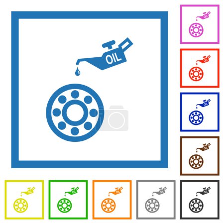 Illustration for Oiler can and bearings flat color icons in square frames on white background - Royalty Free Image