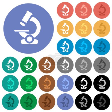 Illustration for Microscope multi colored flat icons on round backgrounds. Included white, light and dark icon variations for hover and active status effects, and bonus shades. - Royalty Free Image