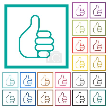 Illustration for Left handed thumbs up outline flat white icons on round color backgrounds. 6 bonus icons included. - Royalty Free Image