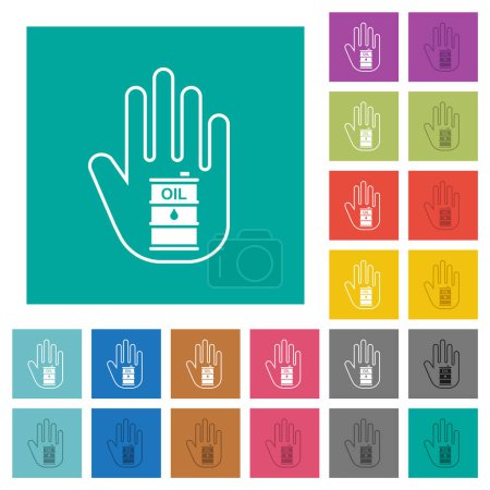 Illustration for Hand shaped crude oil sanction sign outline multi colored flat icons on plain square backgrounds. Included white and darker icon variations for hover or active effects. - Royalty Free Image