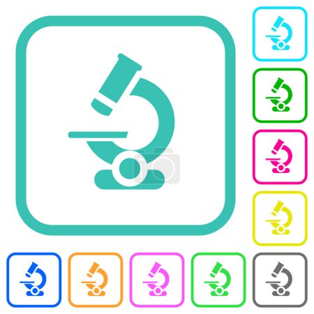 Illustration for Microscope vivid colored flat icons in curved borders on white background - Royalty Free Image