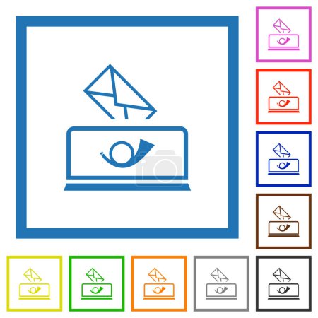 Ilustración de Enviar el contorno de correo iconos de color plano en marcos cuadrados sobre fondo blanco - Imagen libre de derechos
