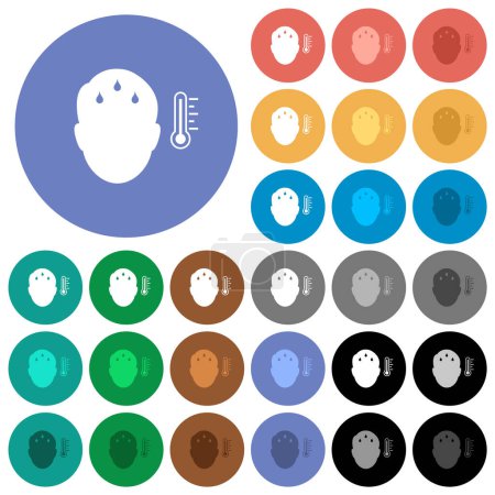 Illustration for Feverish man solid multi colored flat icons on round backgrounds. Included white, light and dark icon variations for hover and active status effects, and bonus shades. - Royalty Free Image