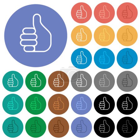 Illustration for Right handed thumbs up outline multi colored flat icons on round backgrounds. Included white, light and dark icon variations for hover and active status effects, and bonus shades. - Royalty Free Image