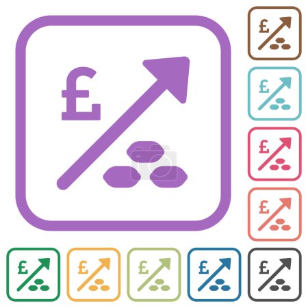 Illustration for Rising coal energy English Pound prices simple icons in color rounded square frames on white background - Royalty Free Image