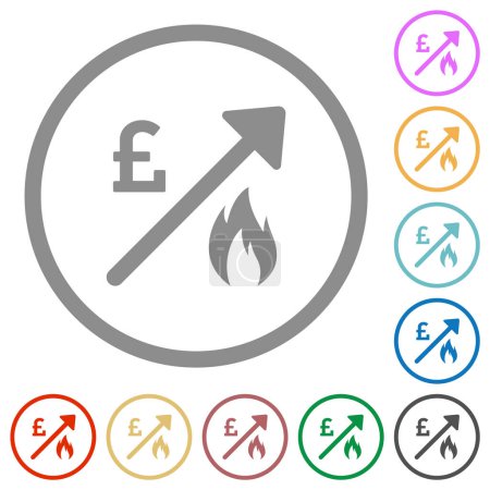 Illustration for Rising gas energy english Pound prices flat color icons in round outlines. 6 bonus icons included. - Royalty Free Image
