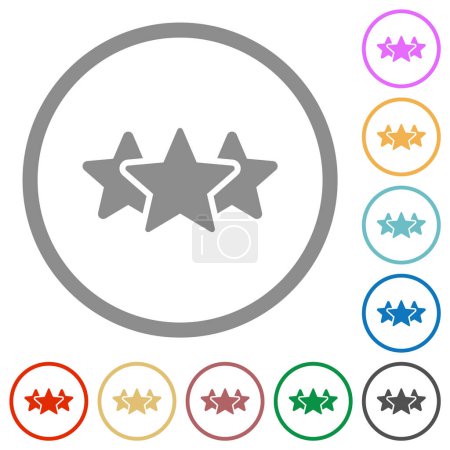 Ilustración de Clasificación de tres estrellas iconos de color plano sólido en contornos redondos. 6 iconos de bonificación incluidos. - Imagen libre de derechos