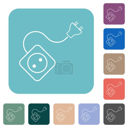 Illustration for Portable electrical outlet with one socket and extension cord and plug outline flat white icons on round color backgroun white flat icons on color rounded square backgrounds - Royalty Free Image