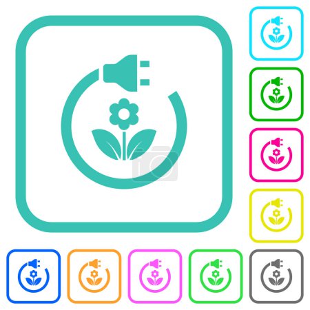Illustration for Green energy vivid colored flat icons in curved borders on white background - Royalty Free Image