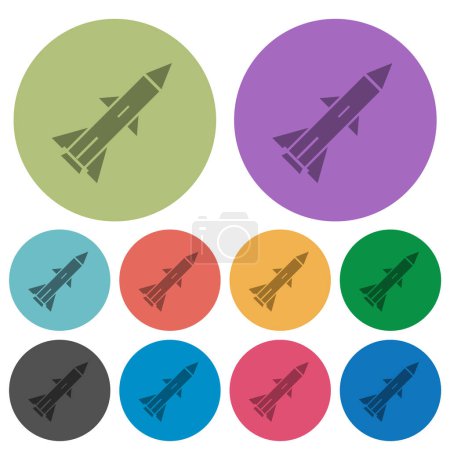 Ilustración de Misil balístico iconos planos más oscuros sobre fondo redondo de color - Imagen libre de derechos